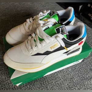 Puma Future Rider WH Men’s Sneakers Size 9 White Black Green Retro Running Shoes